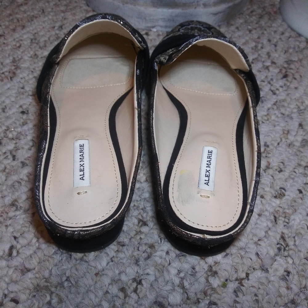 Like New Alex Marie Cecilia Black Suede & Metallic Floral Brocade Mules - Picture 4 of 7